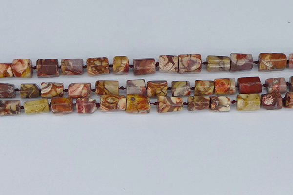 CTB741 15.5 inches 6*10mm - 8*12mm faceted tube birdeye rhyolite beads