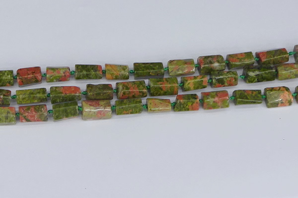 CTB742 15.5 inches 6*10mm - 8*12mm faceted tube unakite beads