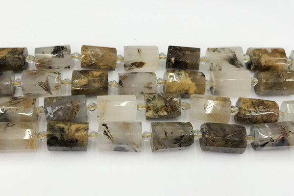 CTB892 15.5 inches 13*25mm - 14*19mm faceted tube scenic quartz beads
