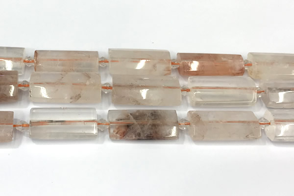 CTB916 13*25mm - 15*28mm faceted flat tube pink quartz beads