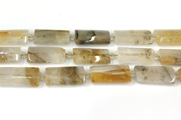 CTB919 13*25mm - 15*28mm faceted flat tube scenic quartz beads