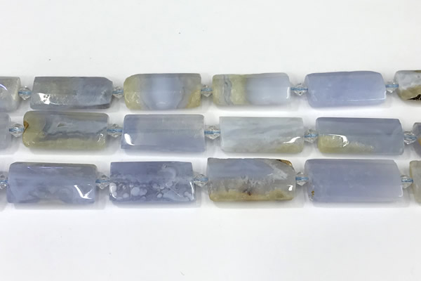CTB920 13*25mm - 15*28mm faceted flat tube blue chalcedony beads