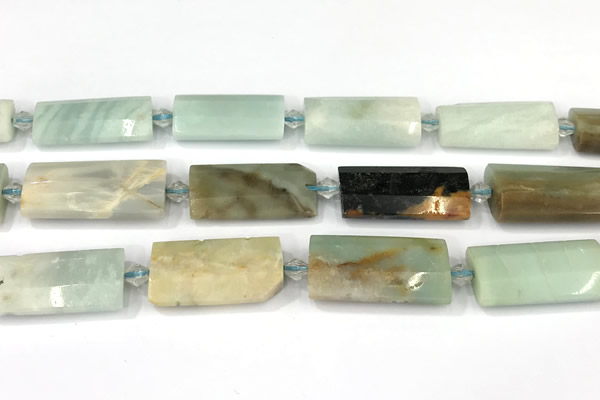 CTB921 13*25mm - 15*28mm faceted flat tube amazonite beads
