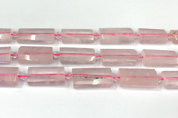 CTB922 13*25mm - 15*28mm faceted flat tube rose quartz beads