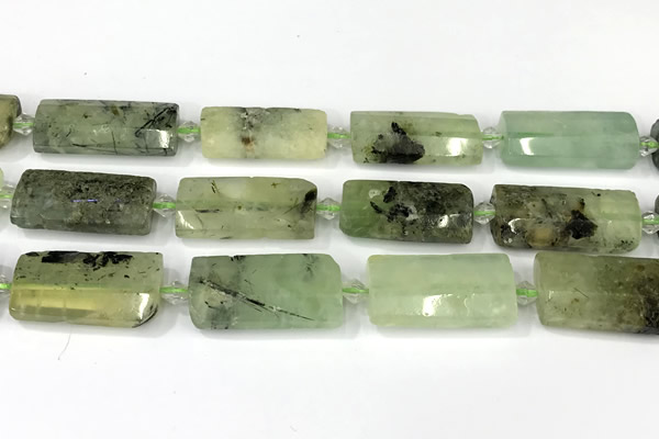 CTB926 13*25mm - 15*28mm faceted flat tube green rutilated quartz beads