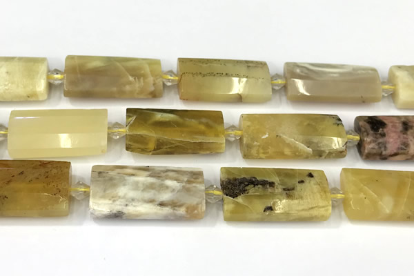 CTB927 13*25mm - 15*28mm faceted flat tube yellow opal beads