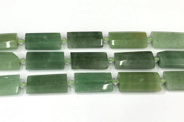 CTB928 13*25mm - 15*28mm faceted flat tube green aventurine jade beads