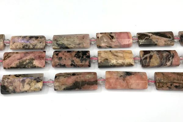 CTB930 13*25mm - 15*28mm faceted flat tube rhodonite beads