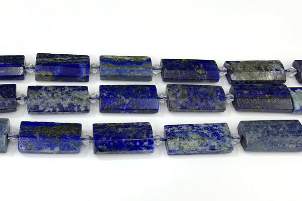 CTB935 13*25mm - 15*28mm faceted flat tube lapis lazuli beads