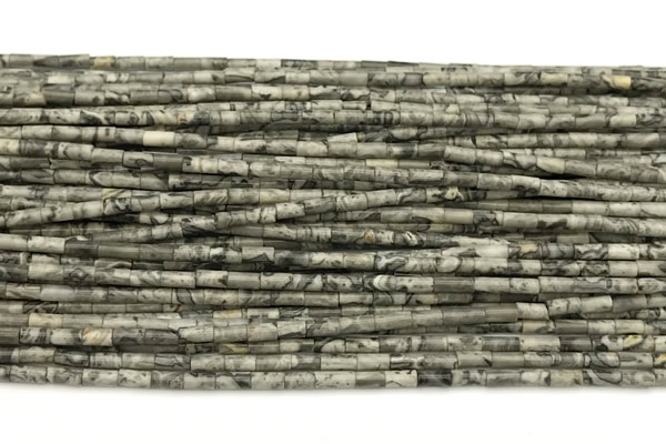 CTB980 15 inches 2*4mm tube grey picture jasper beads