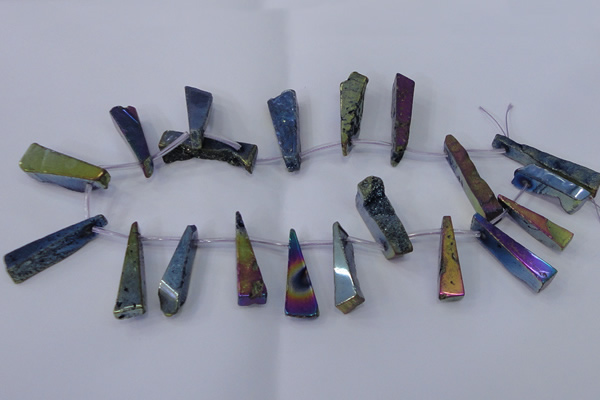 CTD1163 Top drilled 8*25mm - 10*35mm freeform plated quartz beads