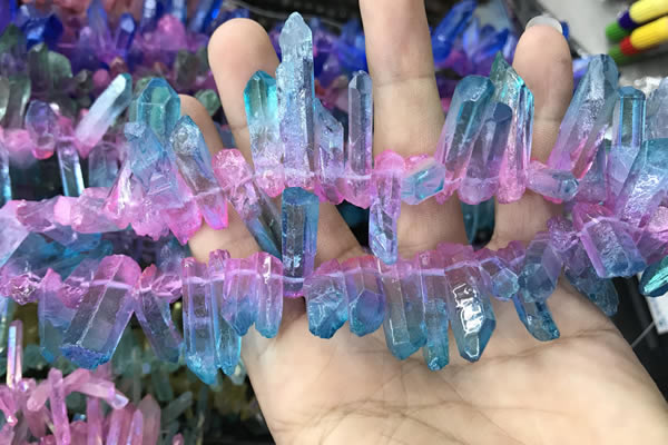 CTD1210 Top drilled 7*25mm - 9*40mm sticks plated quartz beads