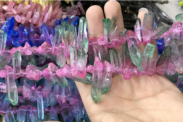 CTD1211 Top drilled 7*25mm - 9*40mm sticks plated quartz beads