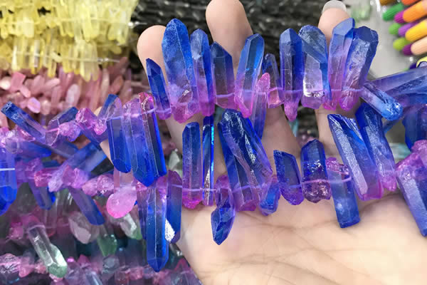 CTD1212 Top drilled 7*25mm - 9*40mm sticks plated quartz beads