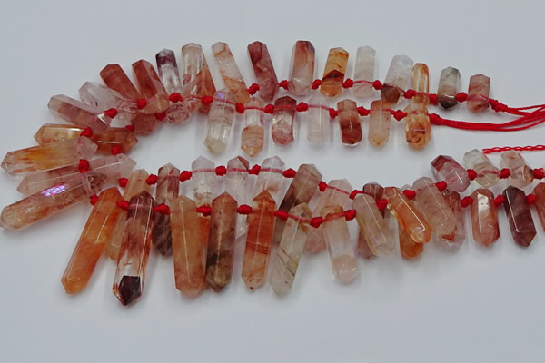 CTD2112 Top drilled 10*25mm - 12*45mm sticks pink quartz beads