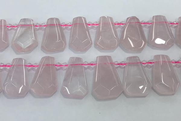 CTD2271 Top drilled 16*28mm - 20*30mm faceted freeform rose quartz beads