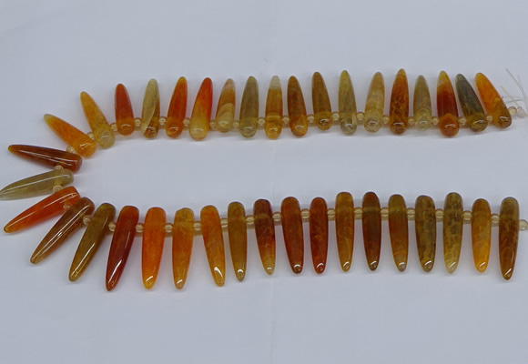 CTD2724 Top drilled 8*35mm bullet agate gemstone beads wholesale
