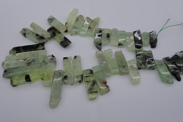 CTD357 Top drilled 10*25mm - 10*50mm wand green rutilated quartz beads