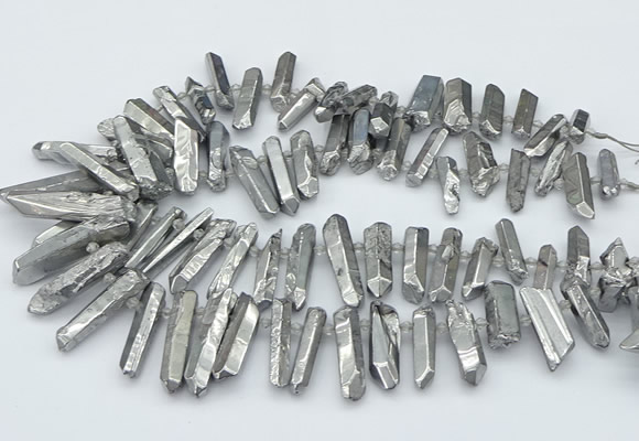 CTD3579 Top drilled 6*20mm - 8*45mm sticks plated white crystal beads