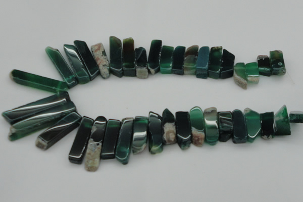 CTD370 Top drilled 10*28mm - 10*50mm wand green agate beads