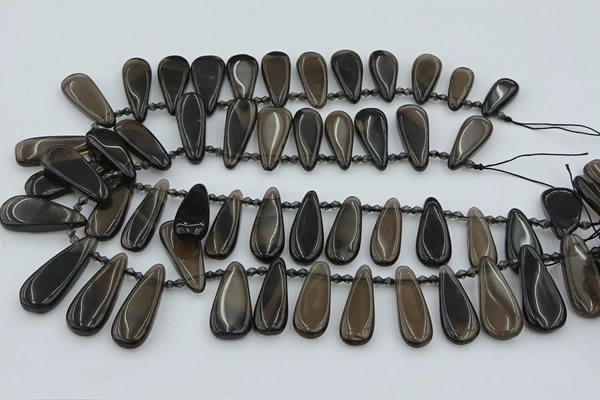 CTD3703 Top drilled 10*20mm - 15*45mm freeform ice black obsidian beads