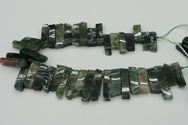 CTD434 Top drilled 10*25mm - 10*45mm sticks moss agate beads