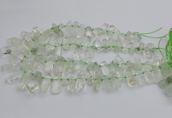 CTD454 15.5 inches 8*20mm - 15*38mm freeform green phantom quartz beads