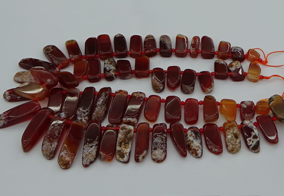 CTD461 15.5 inches 10*20mm - 12*35mm sticks red agate beads