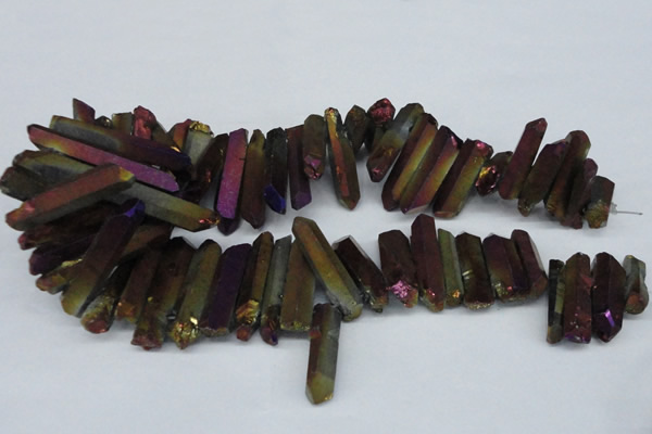 CTD552 Top drilled 8*25mm - 8*40mm wand plated quartz beads