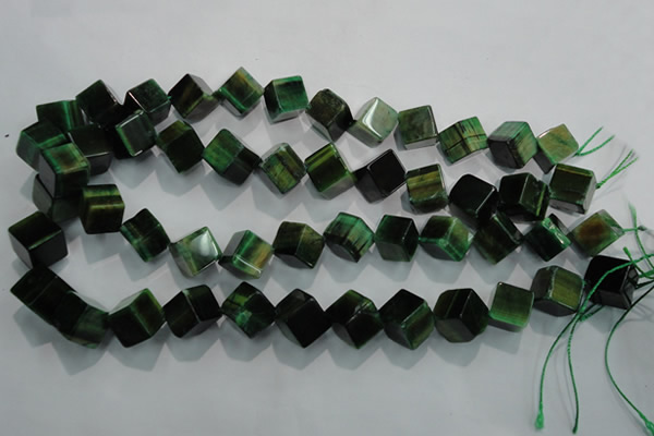 CTE1038 15.5 inches 11*11mm cube dyed green tiger eye beads