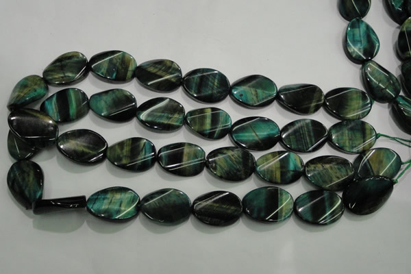 CTE1078 15.5 inches 18*25mm twisted oval dyed green tiger eye beads