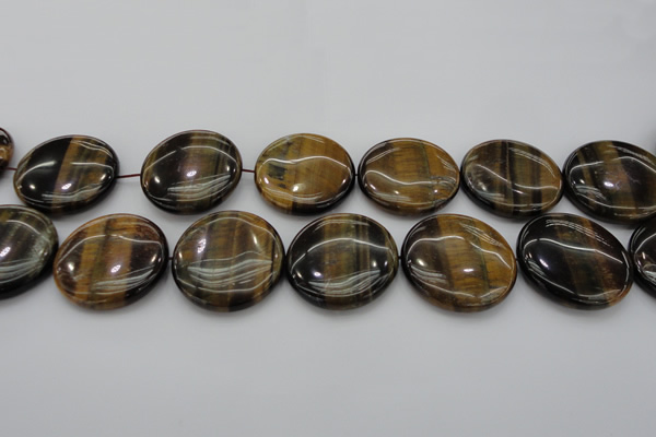 CTE1354 15.5 inches 40mm flat round yellow & blue tiger eye beads