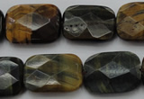 CTE1388 15.5 inches 15*20mm faceted rectangle yellow & blue tiger eye beads