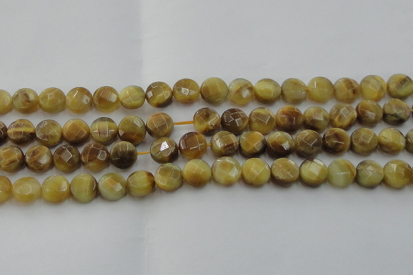 CTE1537 15.5 inches 12mm faceted coin golden tiger eye beads