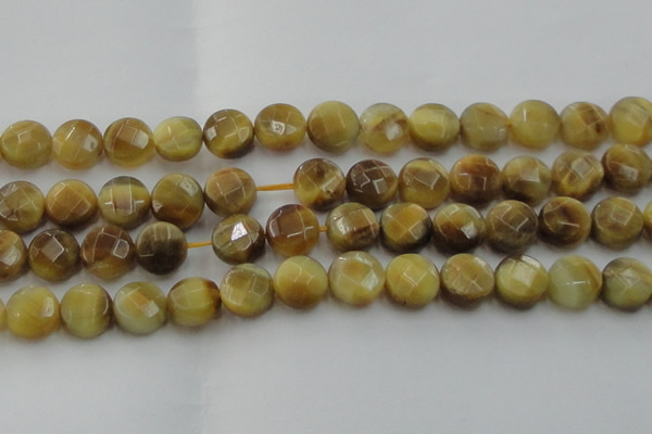 CTE1539 15.5 inches 16mm faceted coin golden tiger eye beads