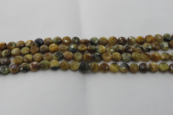 CTE1572 15.5 inches 8mm faceted coin golden & blue tiger eye beads