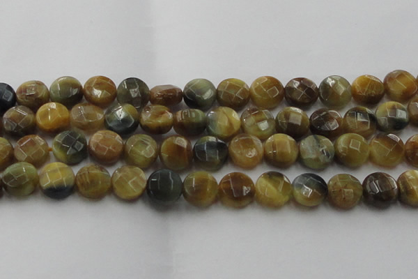 CTE1576 15.5 inches 16mm faceted coin golden & blue tiger eye beads