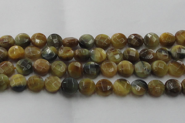 CTE1577 15.5 inches 18mm faceted coin golden & blue tiger eye beads