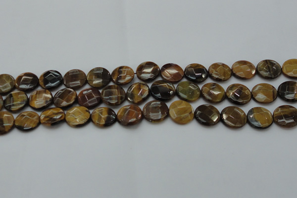 CTE1726 15.5 inches 14mm faceted coin yellow tiger eye beads
