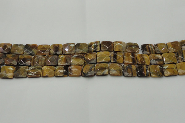 CTE1732 15.5 inches 12*12mm faceted square yellow tiger eye beads