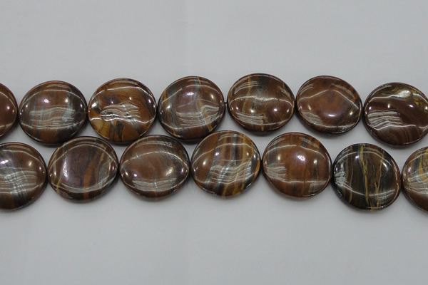 CTE1750 15.5 inches 30mm flat round iron tiger eye beads