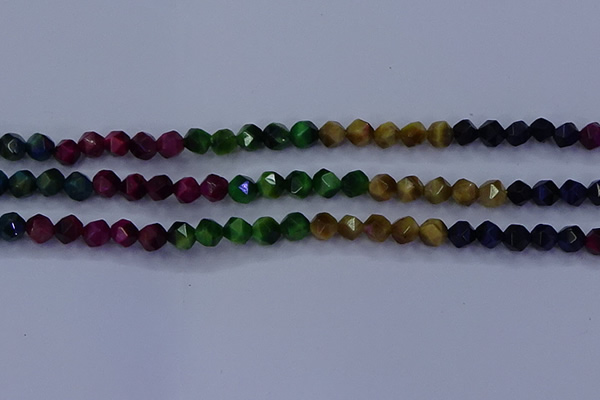 CTE1926 15.5 inches 6mm faceted nuggets colorful tiger eye beads