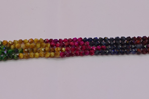 CTE1936 15.5 inches 6mm faceted nuggets mixed tiger eye beads