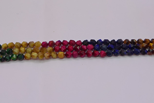 CTE1937 15.5 inches 8mm faceted nuggets mixed tiger eye beads