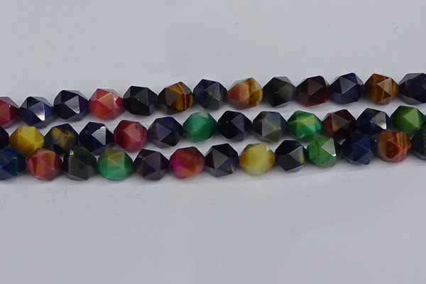 CTE1972 15.5 inches 12mm faceted nuggets mixed tiger eye beads