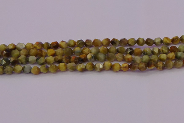 CTE1975 15.5 inches 6mm faceted nuggets golden & blue tiger eye beads