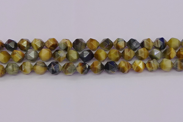 CTE1977 15.5 inches 10mm faceted nuggets golden & blue tiger eye beads