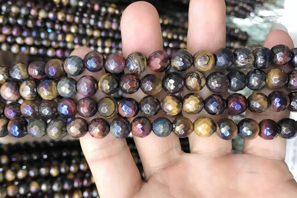 CTE2002 15.5 inches 8mm faceted round AB-color mixed tiger eye beads