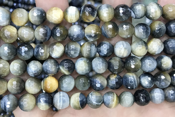 CTE2261 15 inches 8mm faceted round AB-color golden & blue tiger eye beads