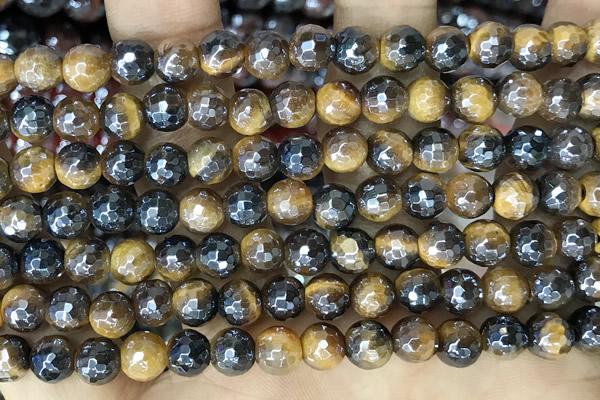 CTE2265 15 inches 6mm faceted round AB-color yellow tiger eye beads